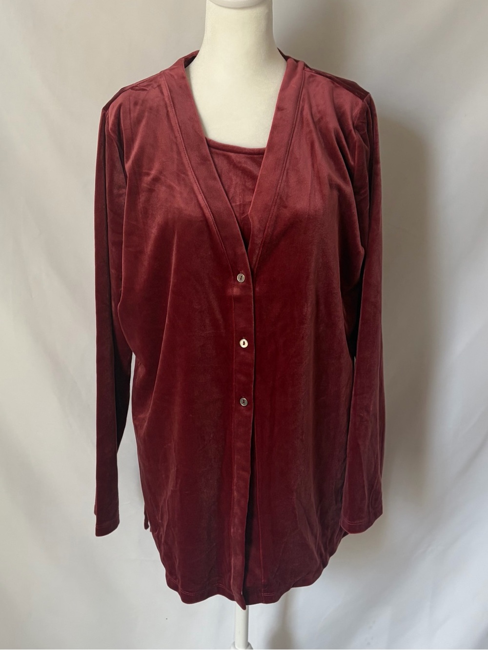 NWT Denim & Co. Archives Velvet Cardigan & Tank Set Fall Wine size Medium